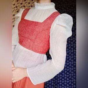 American Eagle ❉ Square Neck Corset Linen Crop Top in Brick Red Chambray XXS